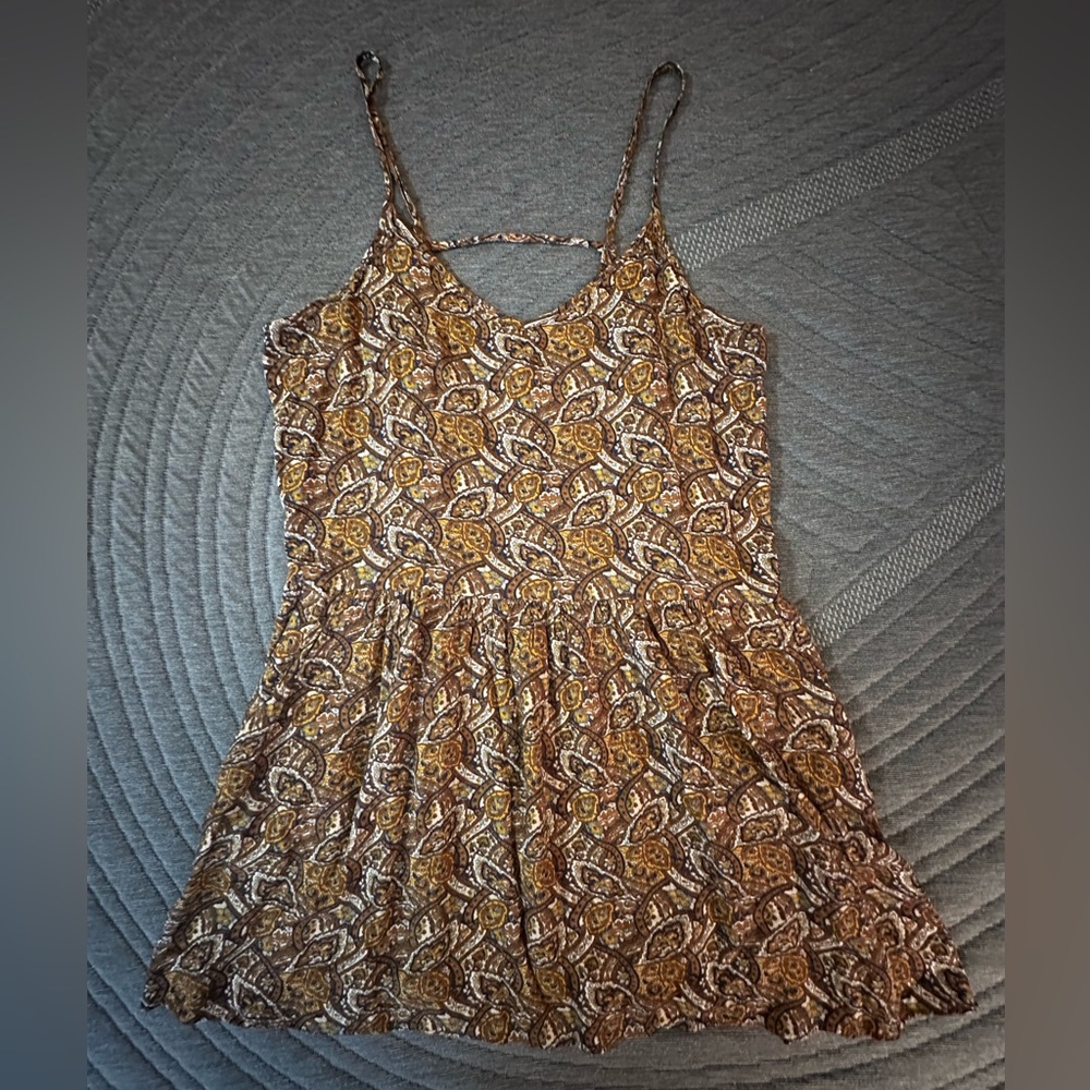 American Eagle Outfitters Brown and Gold Paisley Mini Dress